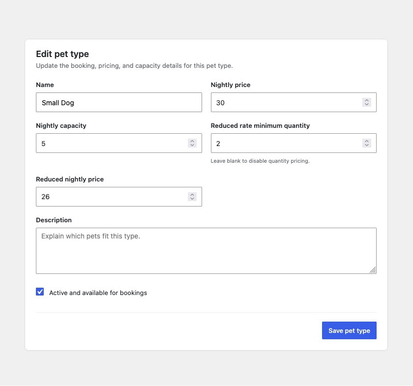 BoardingWP multi-pet pricing rules