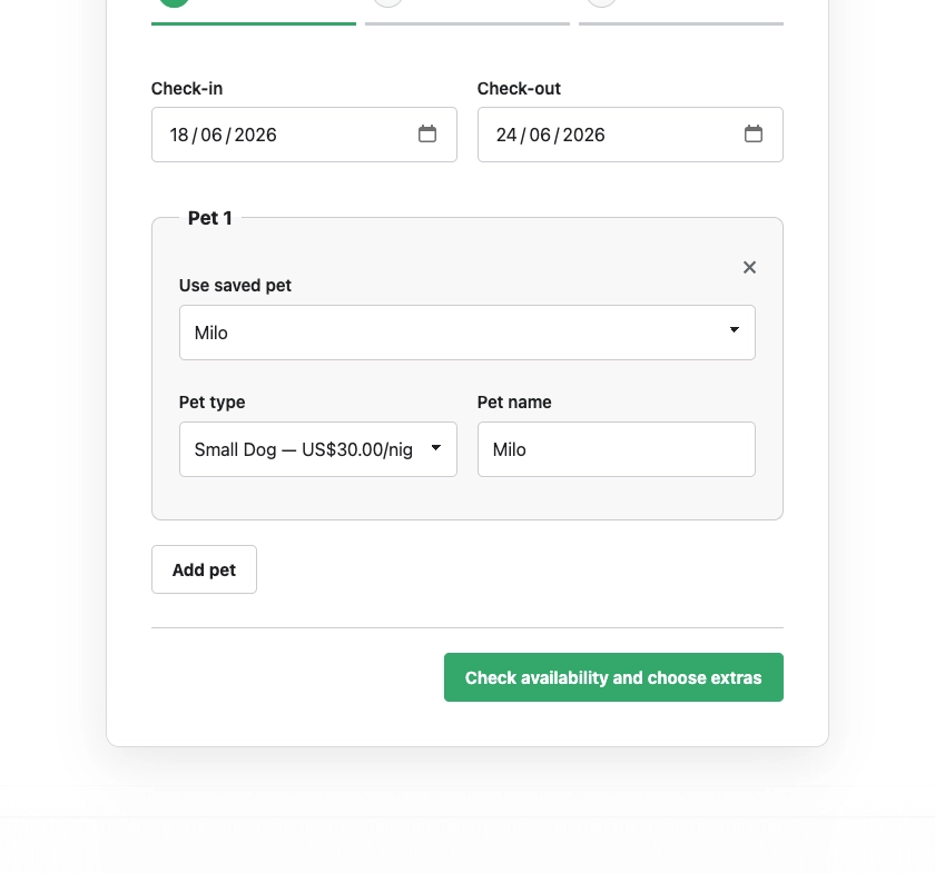 BoardingWP saved pet profiles for repeat customers
